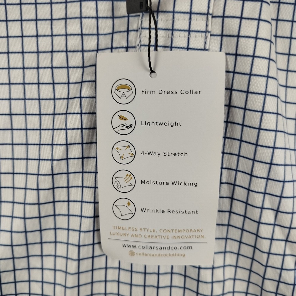 NWT Collars and Co Polo Shirt Mens Medium Blue Check Preppy Dress Collar - Picture 7 of 13